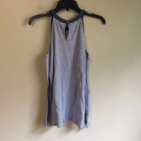 Loft XS cold shoulder striped blue and white top - Picture 2 of 4